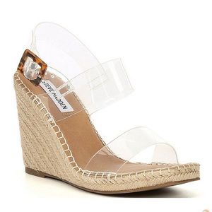 New! Steve Madden Uri Espadrille Buckle Closure Wedge Sandals CLEAR